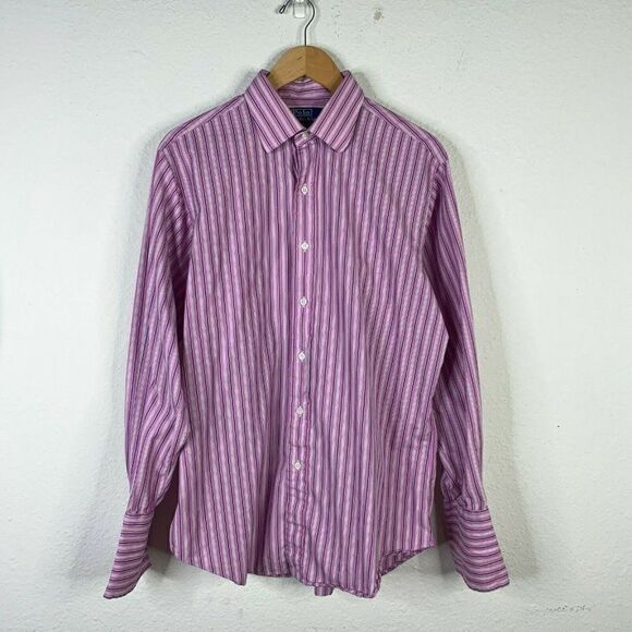 Polo Ralph Lauren Button Down Shirt Mens 16/33 Pink Striped Curham Classic Fit - Picture 2 of 6